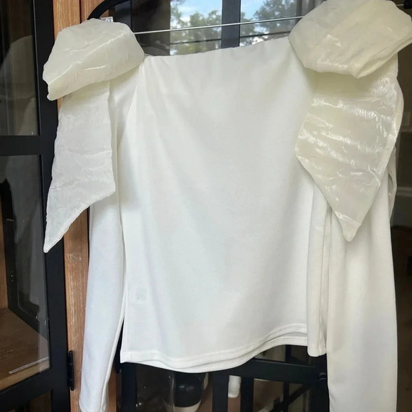 River Island off shoulder bows top scuba long sleeve blouse coquette ASOS - Picture 9 of 11